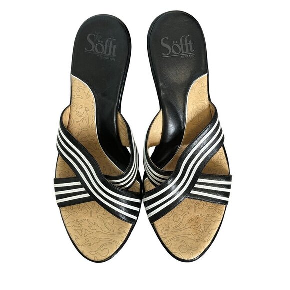 🆕 Söfft VESTA Black & White Striped Cross-Strap Heeled Sandals Size 8.5 - Picture 3 of 10
